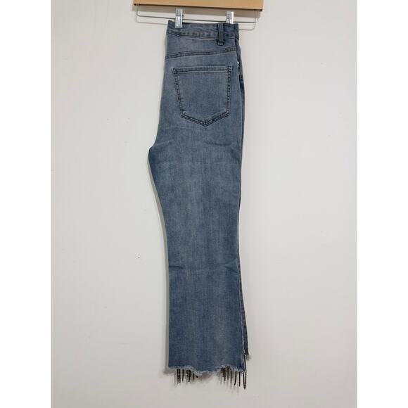 Forever21 embellished high-rise jeans with glam rhinestone fringe hem sz 30 - Picture 3 of 6